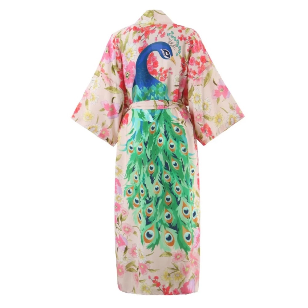 Boho Floral Tropical Peacock Print Cover up Kimono - Picture 4 of 8